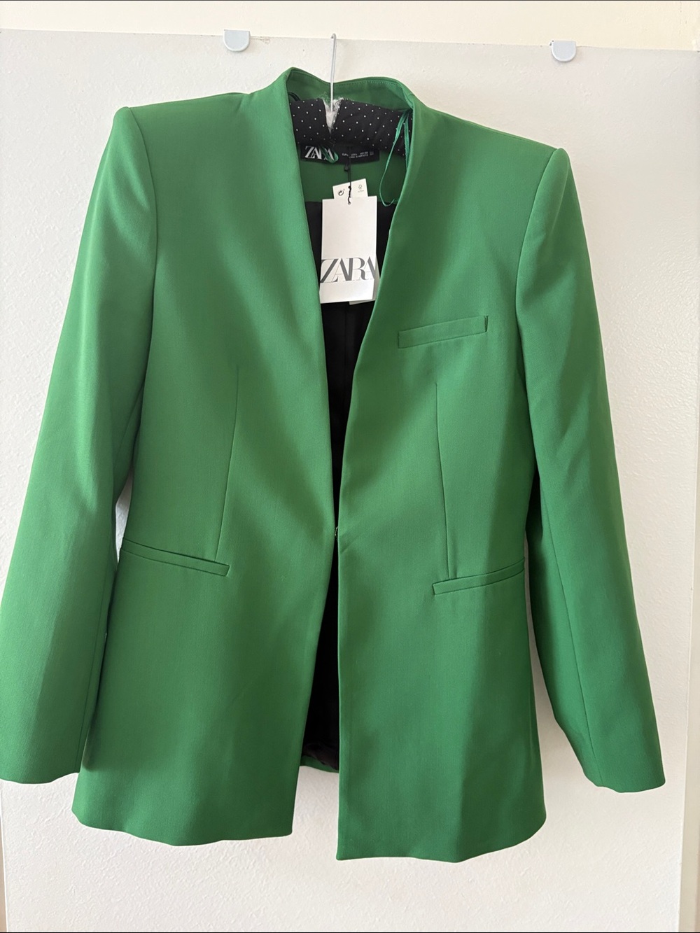 ZARA Emerald Green Open-Front Tailored Blazer